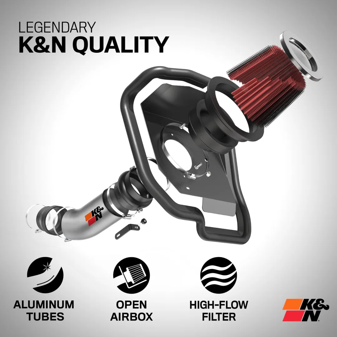 69-1019TS – K&N FILTER Cold Air Intake, Textured Silver Aluminum Tube Red Filter - view 2